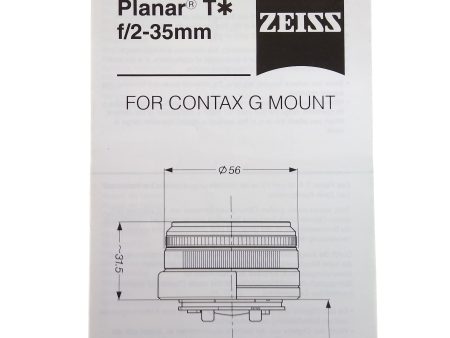 Contax G Planar 35mm f 2 Instruction Manual. Online Sale