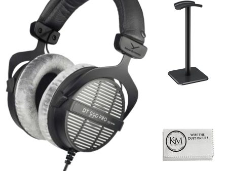 BeyerDynamic DT 990 Pro 250 ohm Studio Headphones Bundle With Headphones Stand + Microfiber Cleaning Cloth (3 Items) Supply