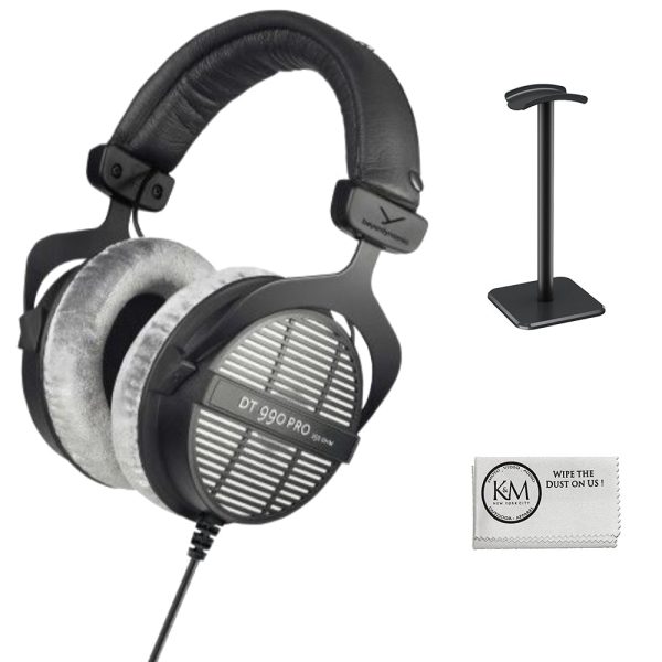 BeyerDynamic DT 990 Pro 250 ohm Studio Headphones Bundle With Headphones Stand + Microfiber Cleaning Cloth (3 Items) Supply