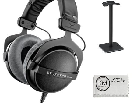 BeyerDynamic DT 770 PRO 250 Ohm Over-Ear Studio Headphones | Black Bundle with Headphones Stand + Microfiber Cleaning Cloth For Sale