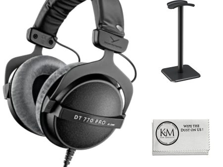 BeyerDynamic DT 770 Pro 80 ohm Limited Edition Professional Studio Headphones | Black Bundle With Headphones Stand + Microfiber Cleaning Cloth (3 items) For Cheap