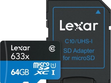 Lexar 64GB High-Performance 633x UHS-I microSDXC Memory Card with SD Adapter For Sale